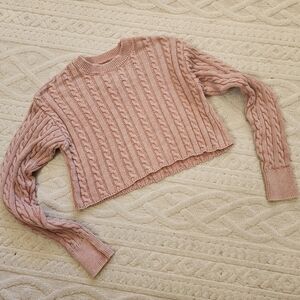 S Aerie Blush Cable Knit Crew Neck Sweater